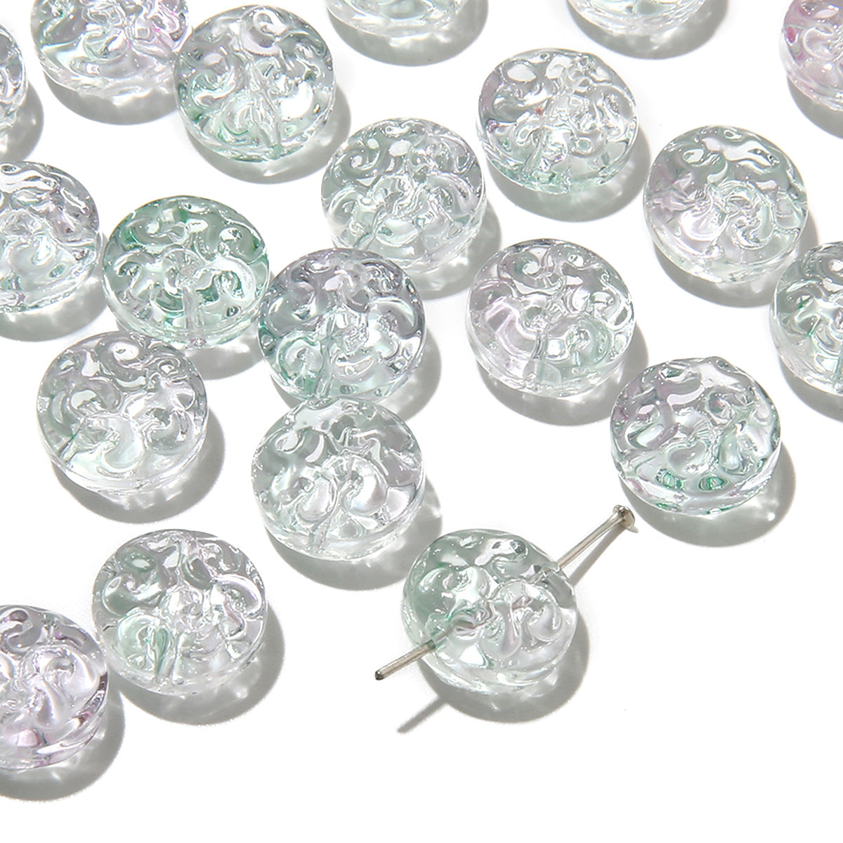 13mm Transparent Glass Patterned Beads - 13 Options Available