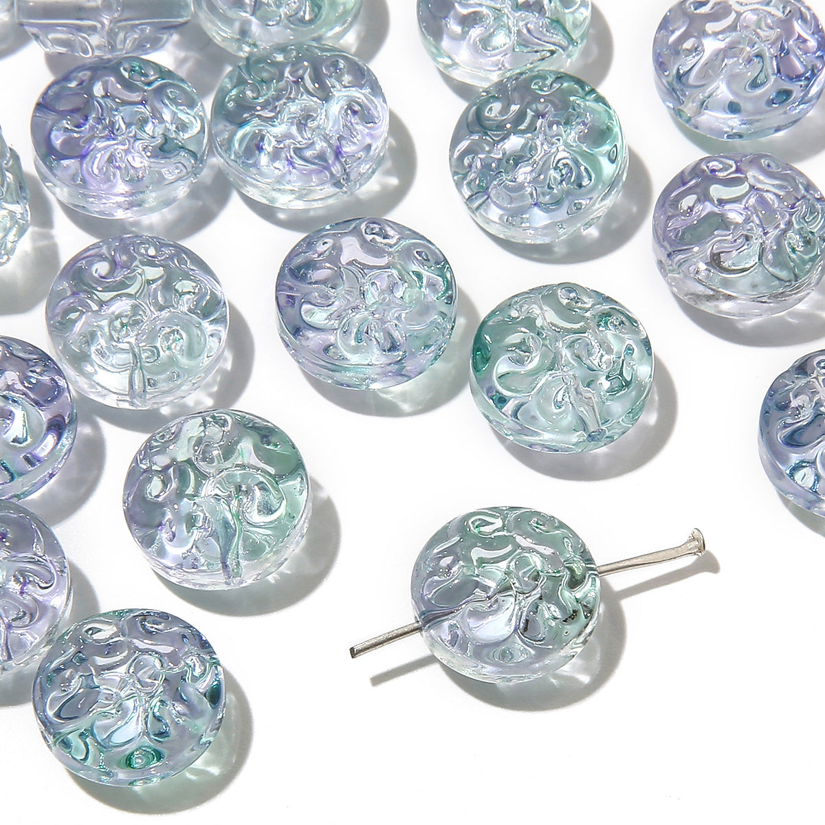 13mm Transparent Glass Patterned Beads - 13 Options Available