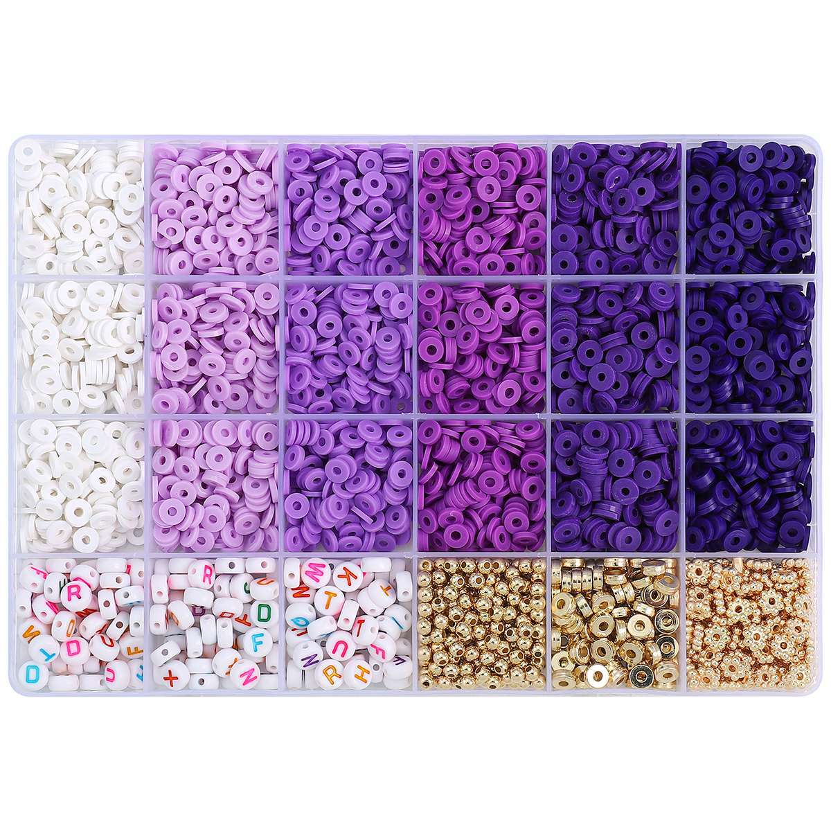 24-Compartment Gradient Color Polymer Clay Set with Letter Beads and Accessories DIY Kit - 6 Options Available