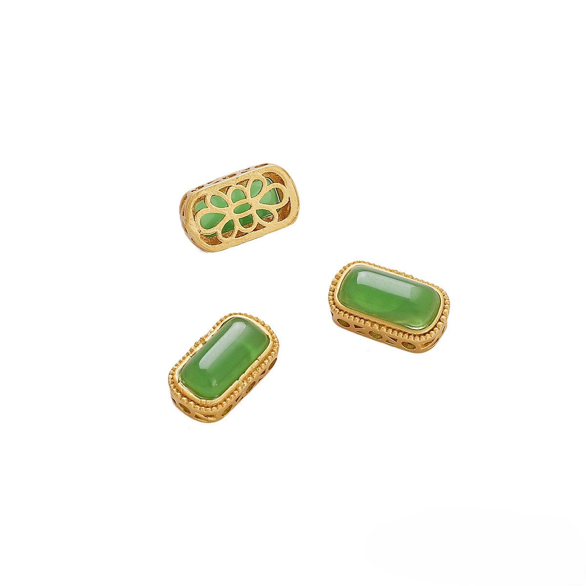 7x13mm Rectangle Gold Green Glass Bead 1mm Hole Diameter (1 pieces/pack)