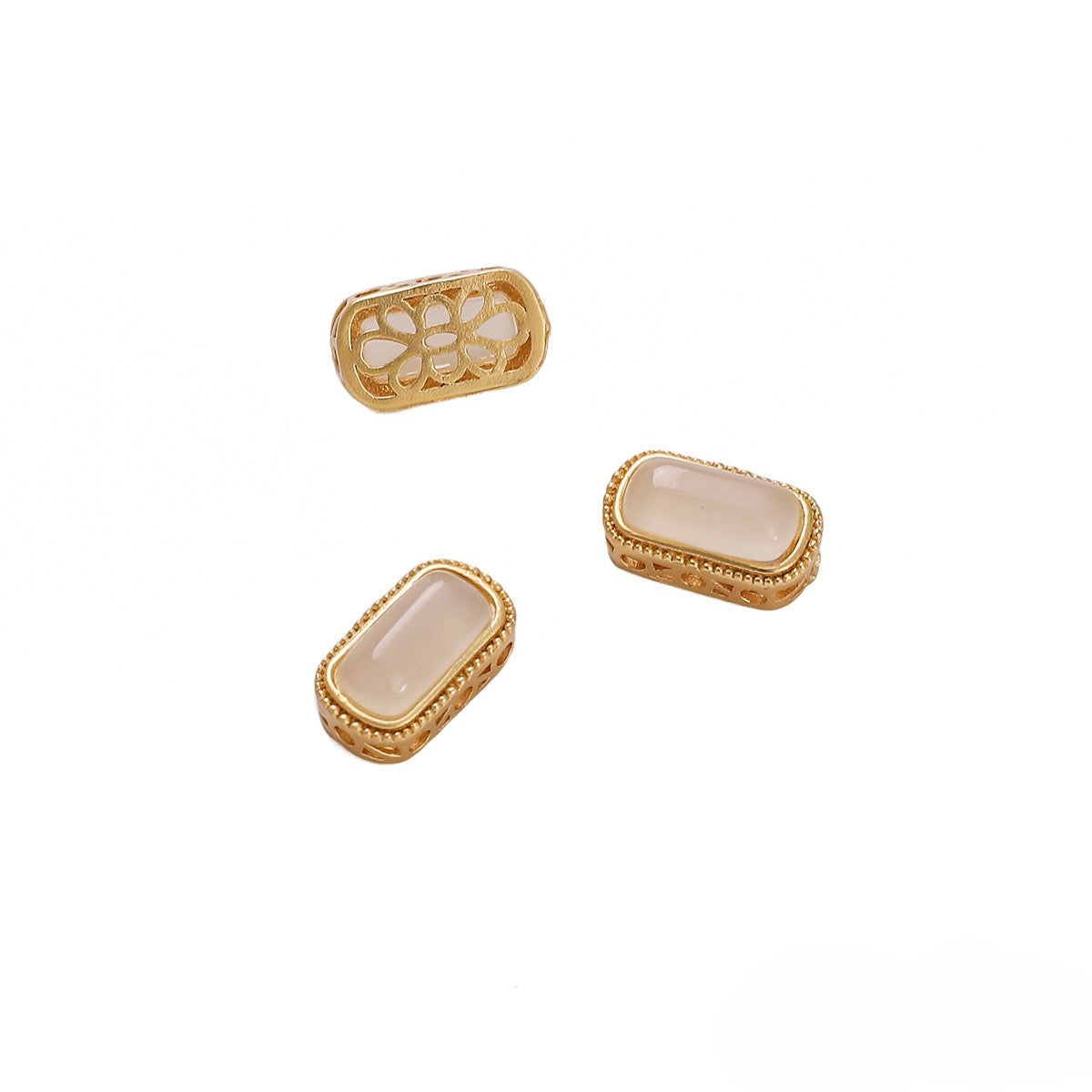 7x13mm Rectangle Gold White Glass Bead 1mm Hole Diameter (1 pieces/pack)