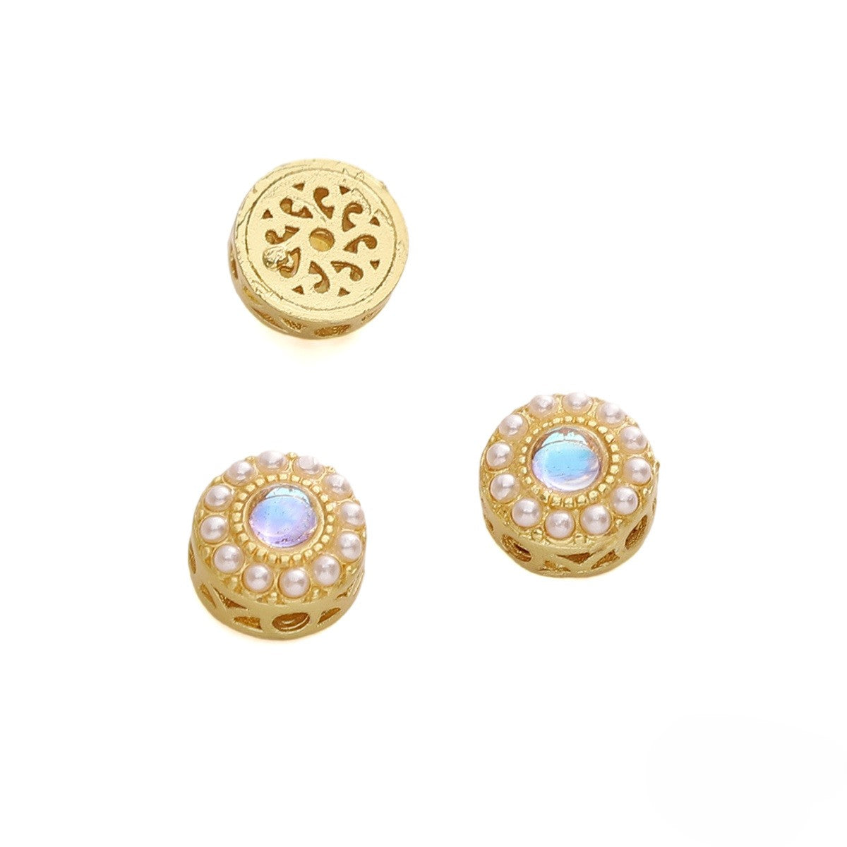 9mm Round Pearl Inlay Gold Clear Glass Bead 1.5mm Hole Diameter (1 pieces/pack)