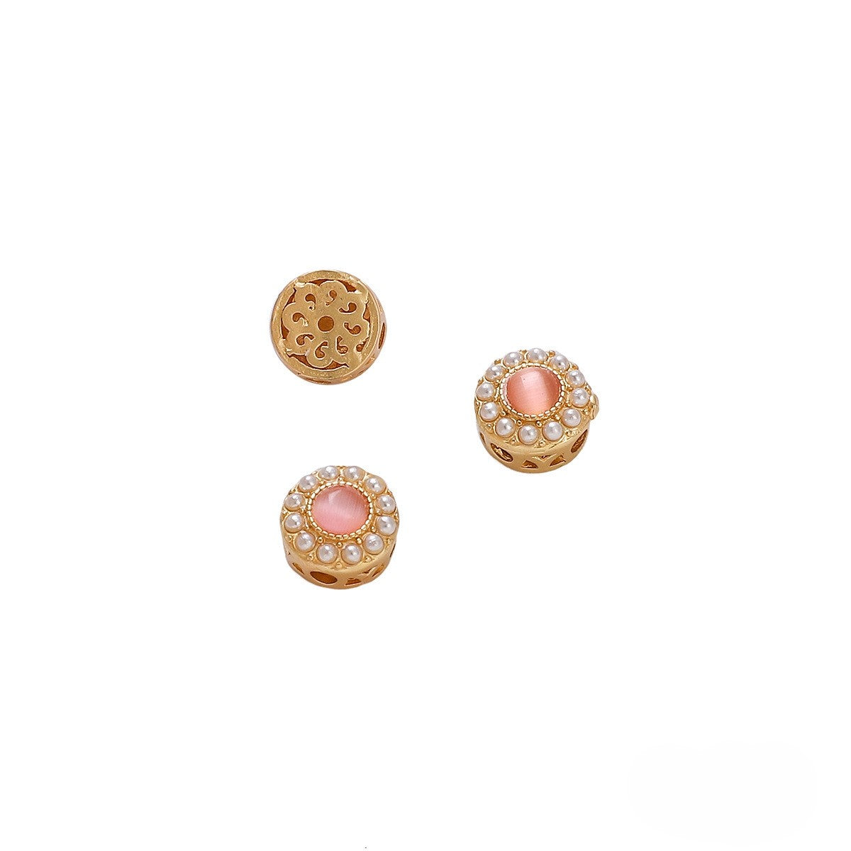 9mm Round Pearl Inlay Gold Pink Glass Bead 1.5mm Hole Diameter (1 pieces/pack)