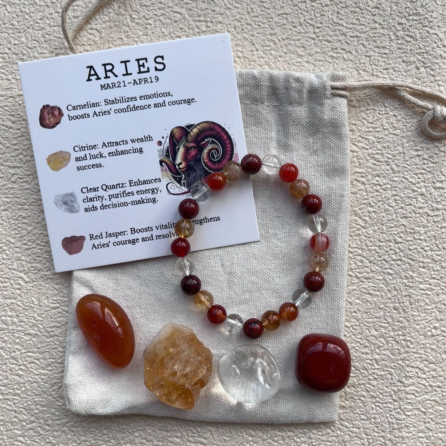 Aries Crystal Bracelet & Stone Set